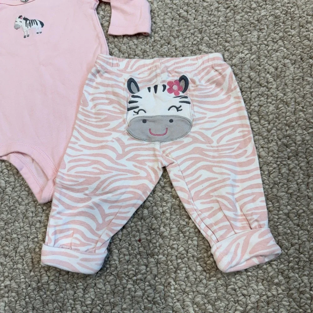 Carters Baby Girl Pink Zebra Bodysuit and Pants Set Size 3 Months Long Sleeve